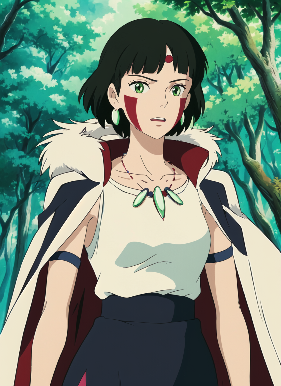 3978527741-1455308973-ghibli style, san _(mononoke hime_), 1girl, armlet, bangs, black hair, black undershirt, breasts, cape, circlet, earrings, facep.png